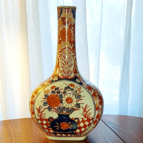 Antique Imari Porcelain Tall Bottle Vase